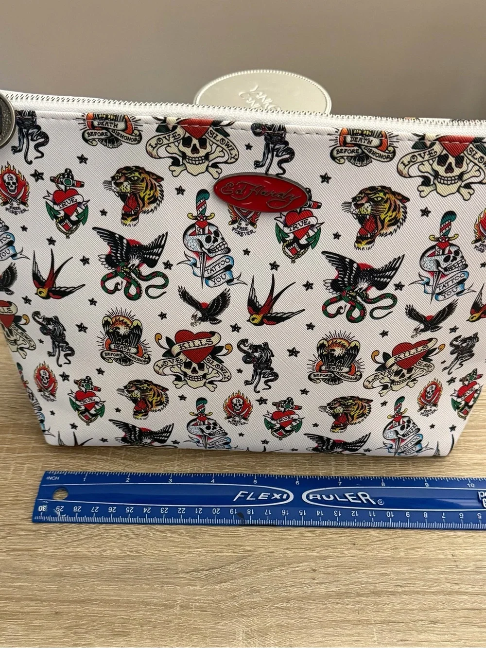 Ed Hardy Tattoo Graphic Cosmetic Makeup Bag Y2K Skull Tiger NWT